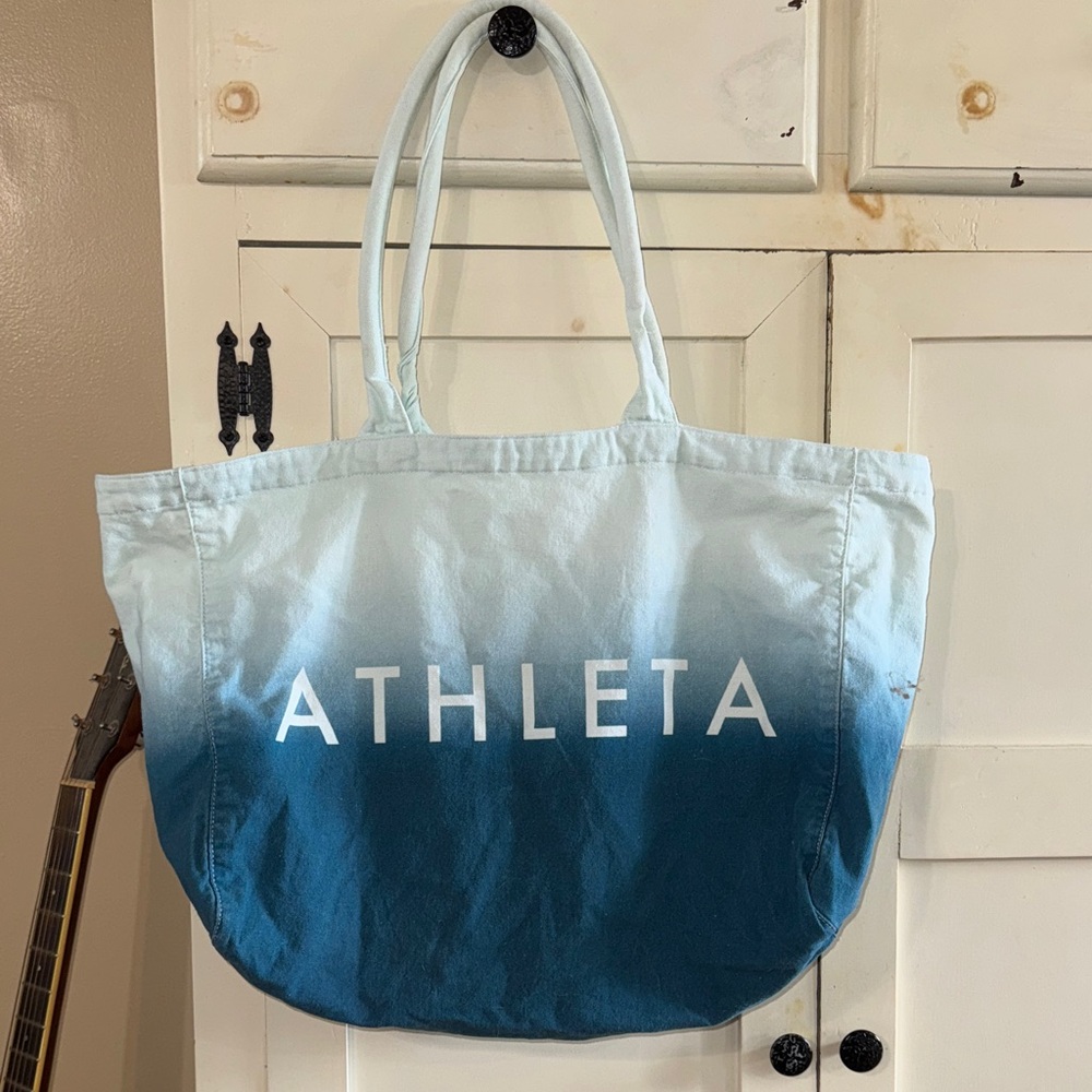 Athleta Ombre Blue Canvas Tote with Bold Logo